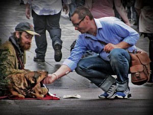 homeless manw dog
